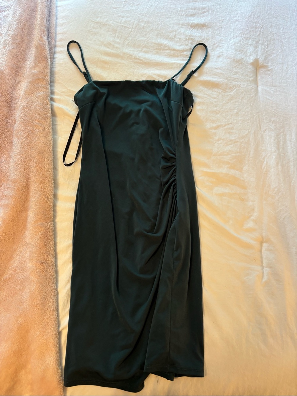 Green Ruched Slip Dress with Spaghetti Straps